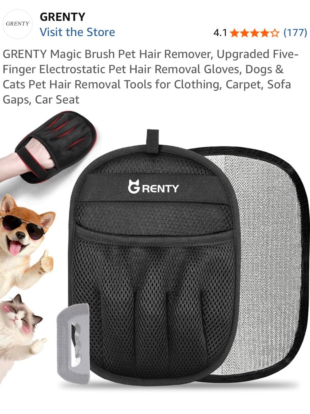 4x Grenty magic brush pet hair remover